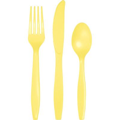 Mimosa Assorted Plastic Cutlery-Light Yellow Solid Color Tableware-Party Things Canada