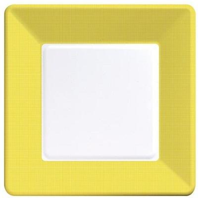 Mimosa Textured Border Square Dinner Plates-Light Yellow Solid Color Tableware-Party Things Canada