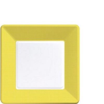 Mimosa Textured Border Square Luncheon Plates-Light Yellow Solid Color Tableware-Party Things Canada