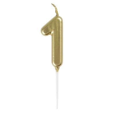 Mini Gold Number 1 Pick Birthday Candle-Age Number Shaped Birthday Candles-Party Things Canada