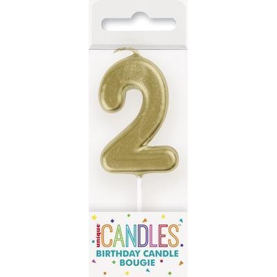 Mini Gold Number 2 Pick Birthday Candle-Age Number Shaped Birthday Candles-Party Things Canada