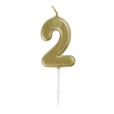 Mini Gold Number 2 Pick Birthday Candle-Age Number Shaped Birthday Candles-Party Things Canada