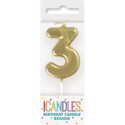 Mini Gold Number 3 Pick Birthday Candle-Age Number Shaped Birthday Candles-Party Things Canada