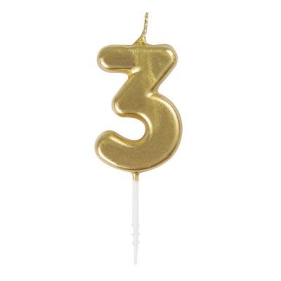 Mini Gold Number 3 Pick Birthday Candle-Age Number Shaped Birthday Candles-Party Things Canada