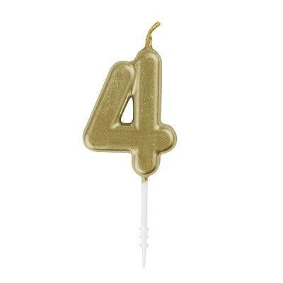 Mini Gold Number 4 Pick Birthday Candle-Age Number Shaped Birthday Candles-Party Things Canada