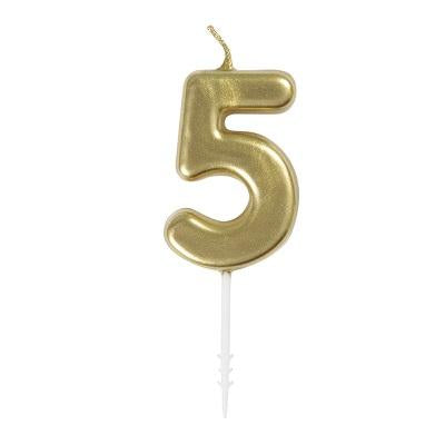 Mini Gold Number 5 Pick Birthday Candle-Age Number Shaped Birthday Candles-Party Things Canada