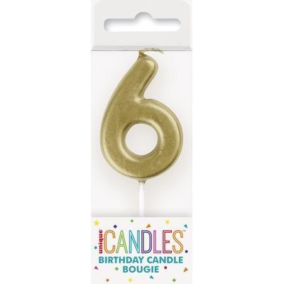 Mini Gold Number 6 Pick Birthday Candle-Age Number Shaped Birthday Candles-Party Things Canada