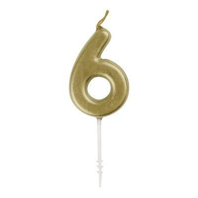 Mini Gold Number 6 Pick Birthday Candle-Age Number Shaped Birthday Candles-Party Things Canada