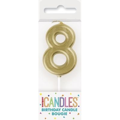 Mini Gold Number 8 Pick Birthday Candle-Age Number Shaped Birthday Candles-Party Things Canada