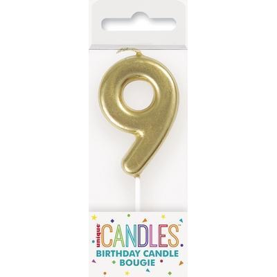 Mini Gold Number 9 Pick Birthday Candle-Age Number Shaped Birthday Candles-Party Things Canada