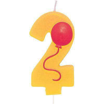 Molded '2' Numeral Candle with Balloon-Age Numbers Birthday Candles-Party Things Canada