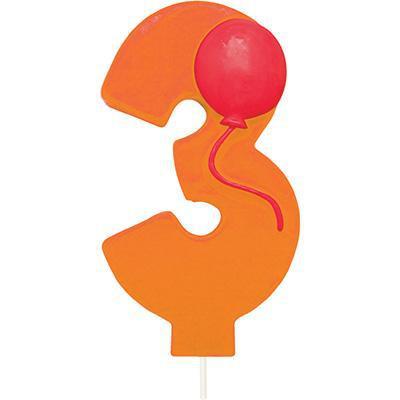 Molded '3' Numeral Candle with Balloon-Age Numbers Birthday Candles-Party Things Canada