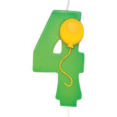 Molded '4' Numeral Candle with Balloon-Age Numbers Birthday Candles-Party Things Canada