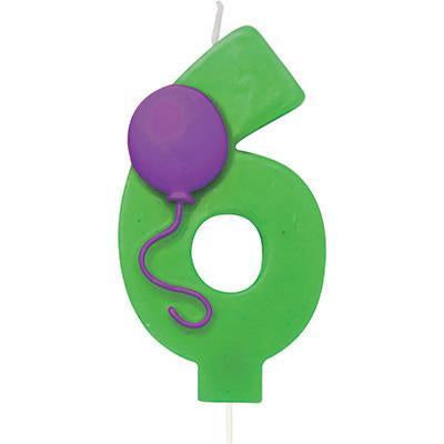 Molded '6' Numeral Candle with Balloon-Age Numbers Birthday Candles-Party Things Canada
