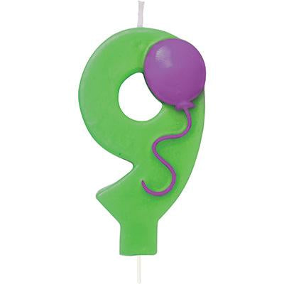 Molded '9' Numeral Candle with Balloon-Age Numbers Birthday Candles-Party Things Canada
