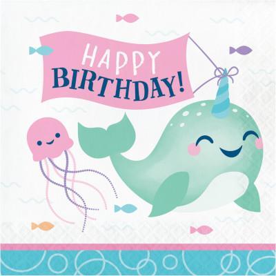 Narwhal Party Happy Birthday Luncheon Napkins-Party Things Canada