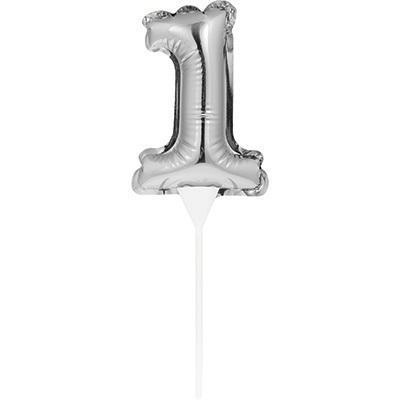 Numeral Balloon "1" Silver Cake Topper-Cake Toppers Balloon Numbers-Party Things Canada
