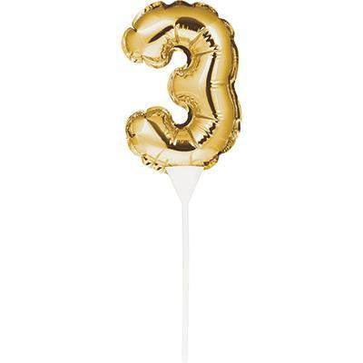 Numeral Balloon "3" Gold Cake Topper-Cake Toppers Balloon Numbers-Party Things Canada