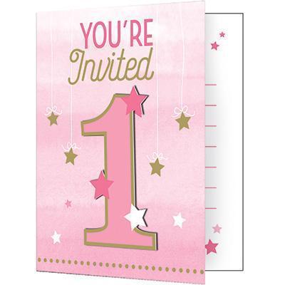 One Little Star Girl Invitations-Twinkle Little Star Girl 1st Birthday Baby Shower-Party Things Canada