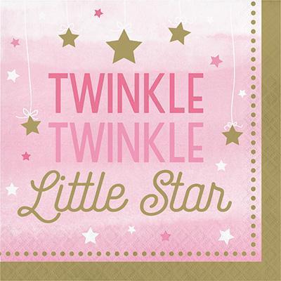 One Little Star Girl Luncheon Napkins-Twinkle Little Star Girl 1st Birthday Baby Shower-Party Things Canada