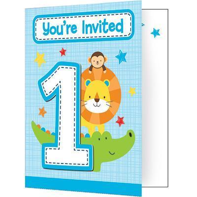 One is Fun Boy Invitations-Boy Jungle Themed First Birthday Supplies-Party Things Canada
