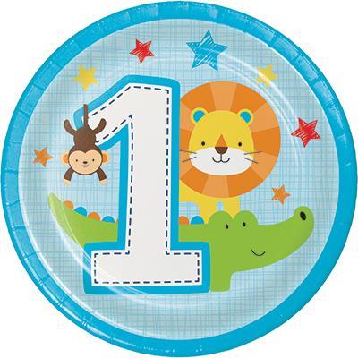 One is Fun Boy Luncheon Plates-Boy Jungle Themed First Birthday Supplies-Party Things Canada