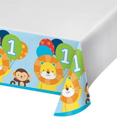 One is Fun Boy Plastic Tablecover-Boy Jungle Themed First Birthday Supplies-Party Things Canada