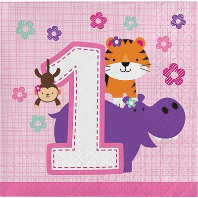 One is Fun Girl Beverage Napkins-Girl Jungle Themed First Birthday Supplies-Party Things Canada