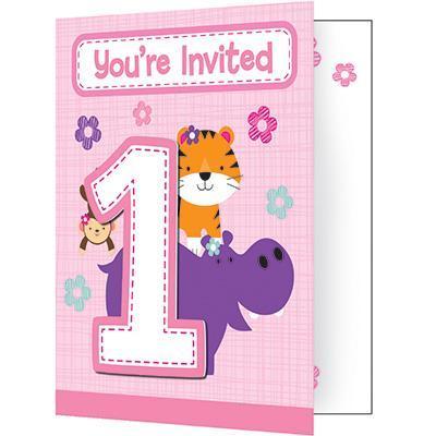 One is Fun Girl Invitations-Girl Jungle Themed First Birthday Supplies-Party Things Canada