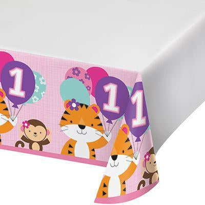 One is Fun Girl Plastic Tablecover-Girl Jungle Themed First Birthday Supplies-Party Things Canada