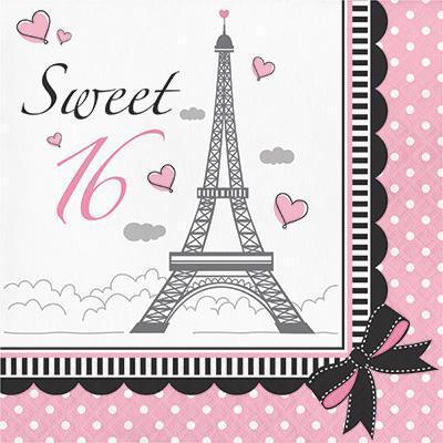 Party in Paris 16th Birthday Luncheon Napkins-Paris France Birthday Supplies-Party Things Canada