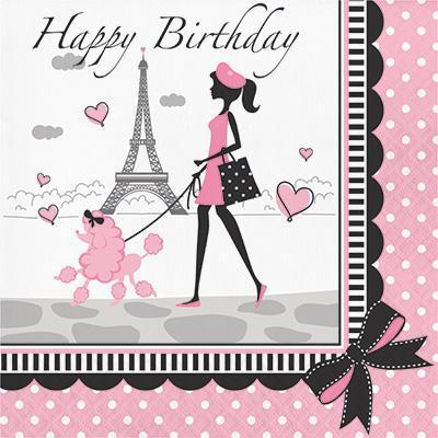 Party in Paris Happy Birthday Luncheon Napkins-Paris France Birthday Supplies-Party Things Canada
