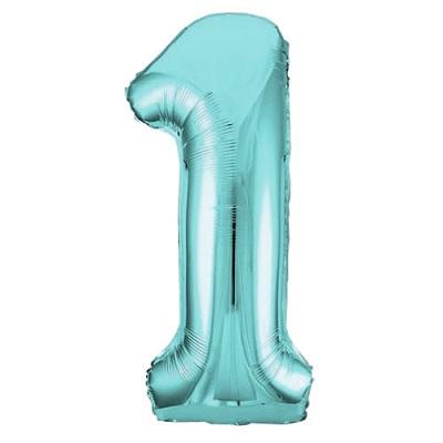 Powder Blue "1" Foil Numeral Balloon-Numbers Age Metallic Helium Balloons-Party Things Canada