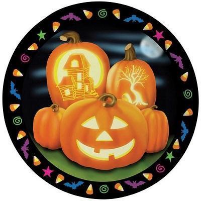 Pumpkin Lights Dinner Plates-Halloween Jack-o-Lanterns Themed Party Supplies-Party Things Canada
