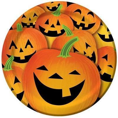 Pumpkin Tricks Dinner Plates-Carved Pumpkins Themed Halloween Party Supplies-Party Things Canada