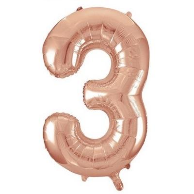 Rose Gold "3" Foil Numeral Balloon-Numbers Age Metallic Helium Balloons-Party Things Canada