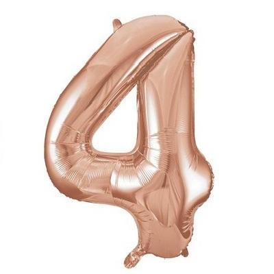 Rose Gold "4" Foil Numeral Balloon-Numbers Age Metallic Helium Balloons-Party Things Canada