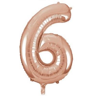 Rose Gold "6" Foil Numeral Balloon-Numbers Age Metallic Helium Balloons-Party Things Canada