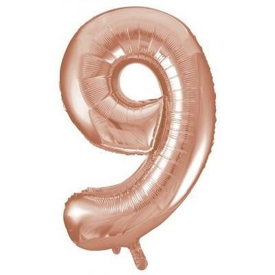 Rose Gold "9" Foil Numeral Balloon-Numbers Age Metallic Helium Balloons-Party Things Canada