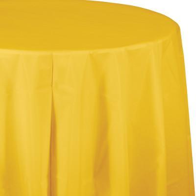 School Bus Yellow Round Plastic Tablecover-School Bus Mustard Yellow Solid Color Tableware-Party Things Canada