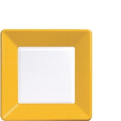 School Bus Yellow Textured Border Square Luncheon Plates-School Bus Mustard Yellow Solid Color Tableware-Party Things Canada