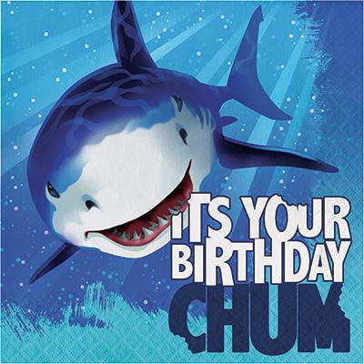 Shark Splash Happy Birthday Luncheon Napkins-Scary Shark Themed Birthday Supplies-Party Things Canada