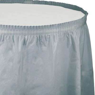 Shimmering Silver Plastic Table Skirt-Silver Solid Color Tableware-Party Things Canada