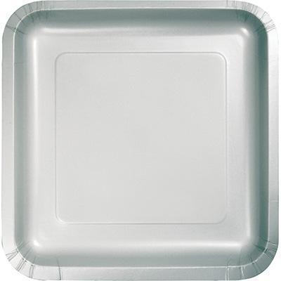 Shimmering Silver Square Paper Dinner Plates-Silver Solid Color Tableware-Party Things Canada