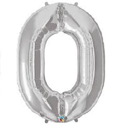 Silver "0" Foil Numeral Balloon-Numbers Age Metallic Helium Balloons-Party Things Canada