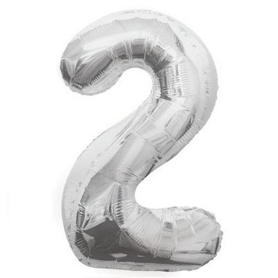 Silver "2" Foil Numeral Balloon-Numbers Age Metallic Helium Balloons-Party Things Canada