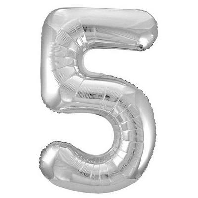Silver "5" Foil Numeral Balloon-Numbers Age Metallic Helium Balloons-Party Things Canada