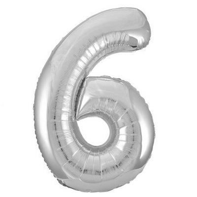 Silver "6" Foil Numeral Balloon-Numbers Age Metallic Helium Balloons-Party Things Canada