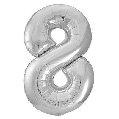 Silver "8" Foil Numeral Balloon-Numbers Age Metallic Helium Balloons-Party Things Canada