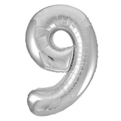 Silver "9" Foil Numeral Balloon-Numbers Age Metallic Helium Balloons-Party Things Canada